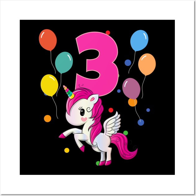 3rd Birthday Children's Birthday 3 Years Unicorn Wall Art by Schwarzweiss